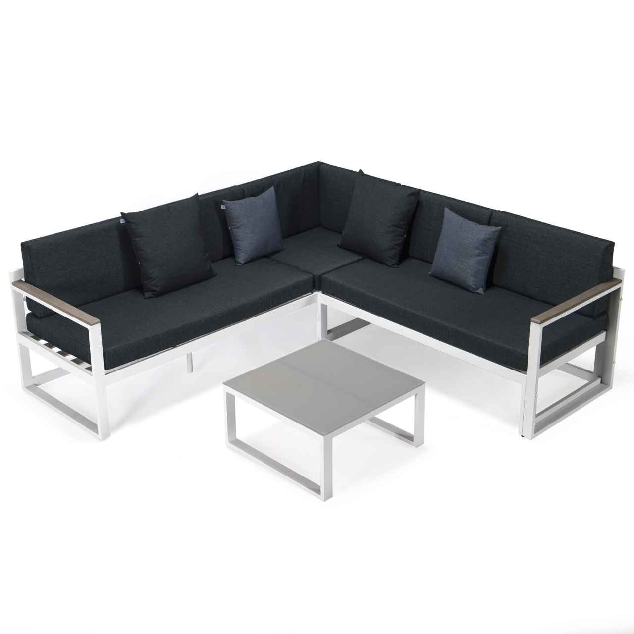 LeisureMod Chelsea White Sectional With Adjustable Headrest & Coffee Table With Two Tone Cushions | Outdoor Sofas, Loveseats & Sectionals | Modishstore - 19