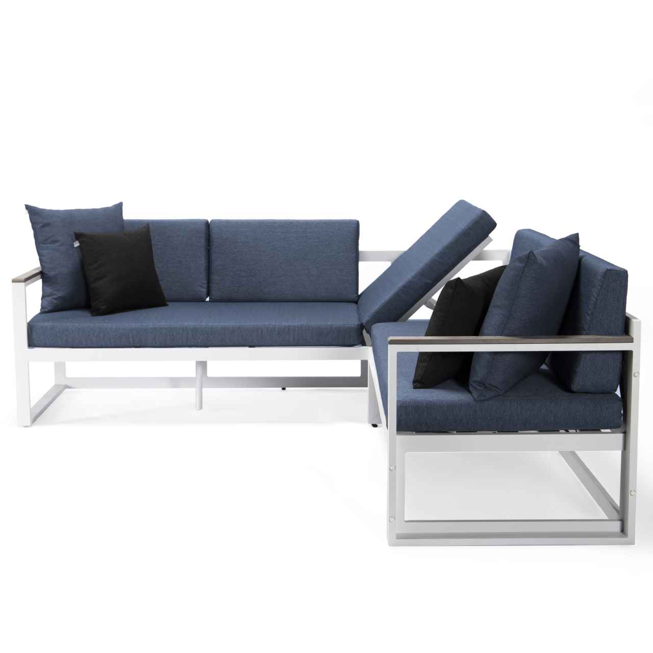 LeisureMod Chelsea White Sectional With Adjustable Headrest & Coffee Table With Two Tone Cushions | Outdoor Sofas, Loveseats & Sectionals | Modishstore - 35