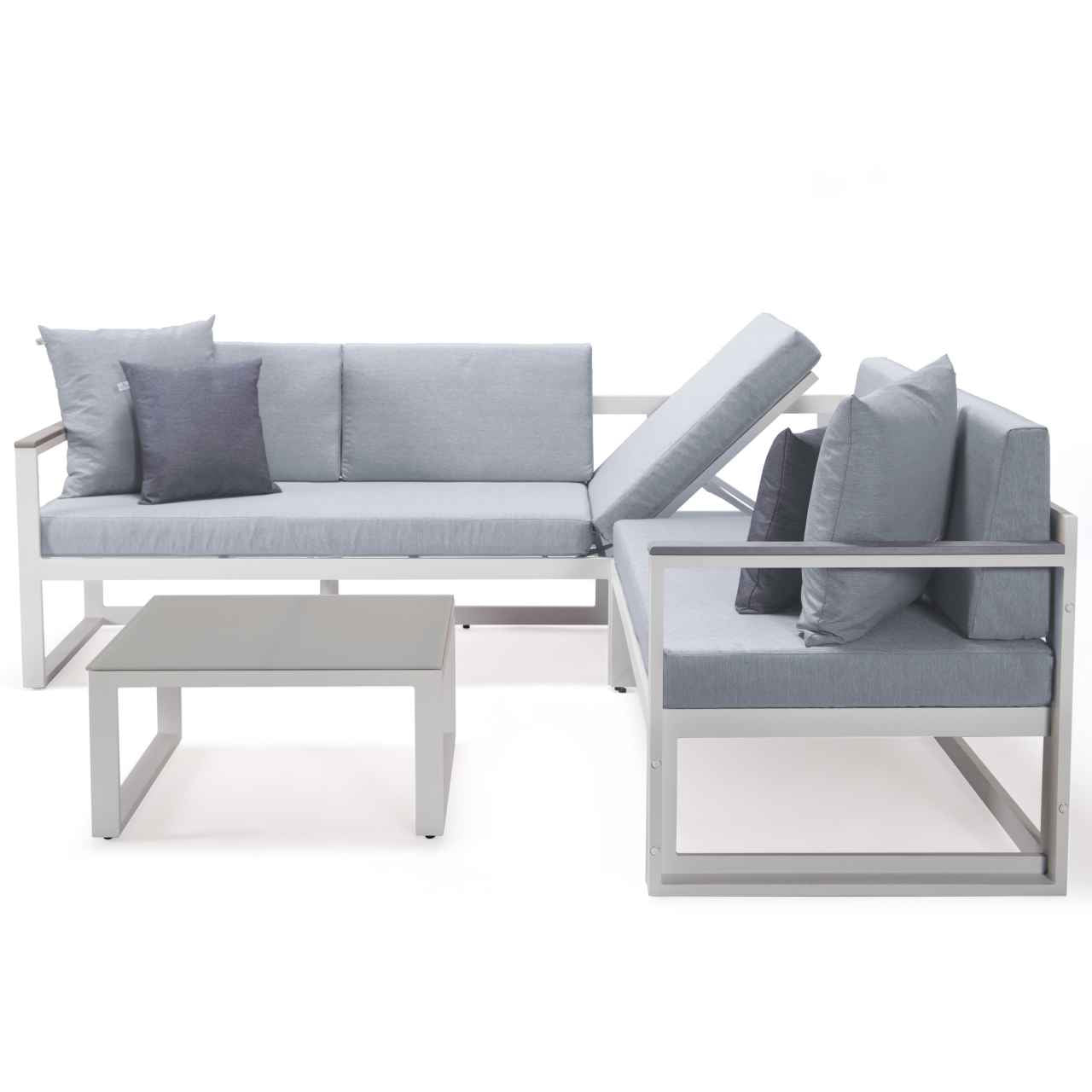 LeisureMod Chelsea White Sectional With Adjustable Headrest & Coffee Table With Two Tone Cushions | Outdoor Sofas, Loveseats & Sectionals | Modishstore - 50