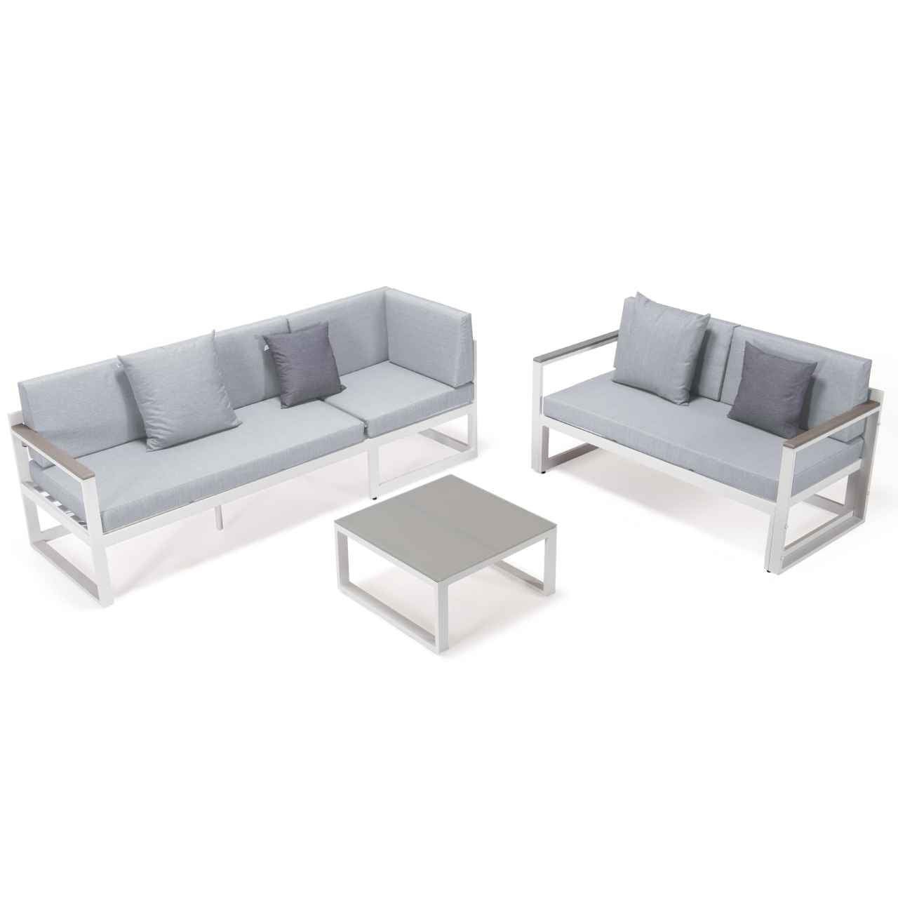 LeisureMod Chelsea White Sectional With Adjustable Headrest & Coffee Table With Two Tone Cushions | Outdoor Sofas, Loveseats & Sectionals | Modishstore - 48