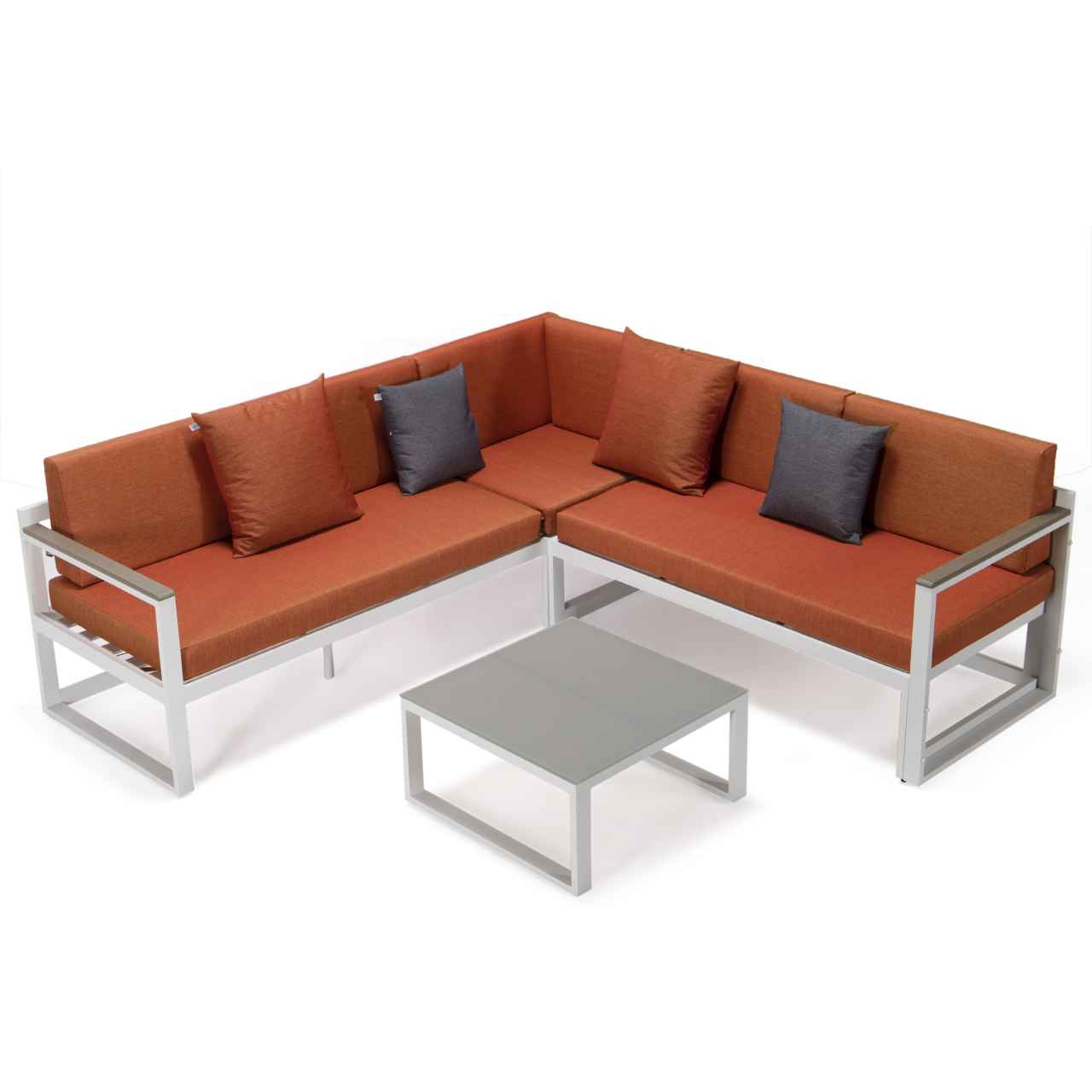 LeisureMod Chelsea White Sectional With Adjustable Headrest & Coffee Table With Two Tone Cushions | Outdoor Sofas, Loveseats & Sectionals | Modishstore - 64