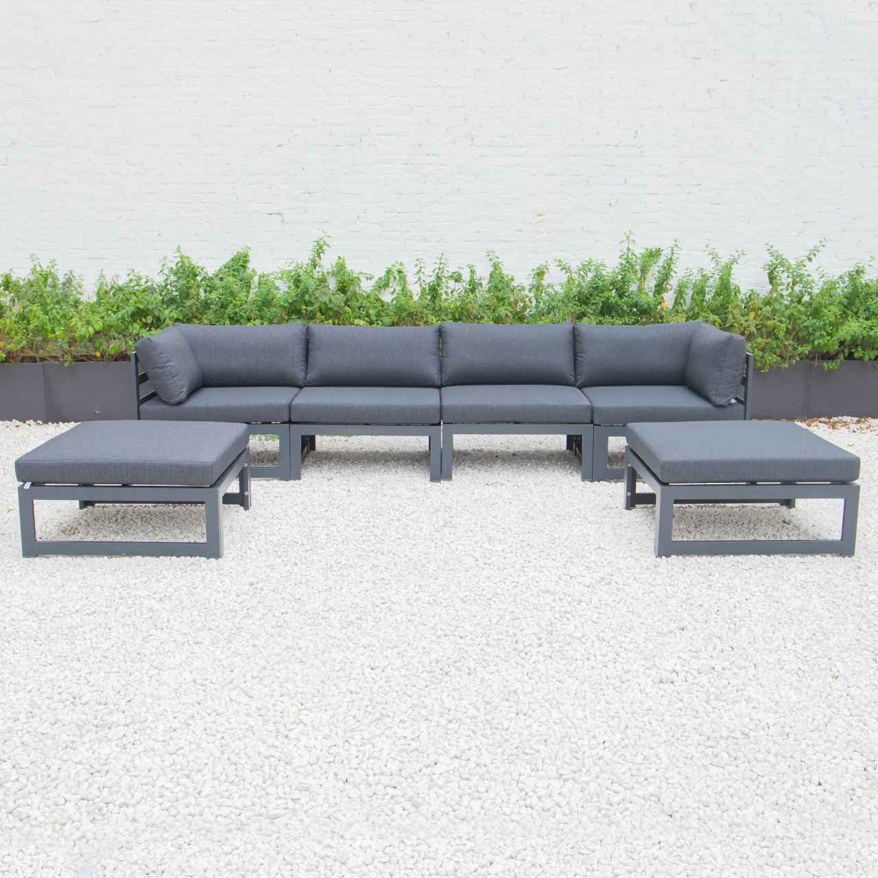 LeisureMod Chelsea 6-Piece Patio Ottoman Sectional Black Aluminum With Cushions | Outdoor Sofas, Loveseats & Sectionals | Modishstore - 7