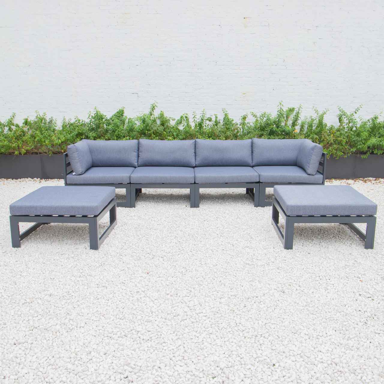LeisureMod Chelsea 6-Piece Patio Ottoman Sectional Black Aluminum With Cushions | Outdoor Sofas, Loveseats & Sectionals | Modishstore - 13