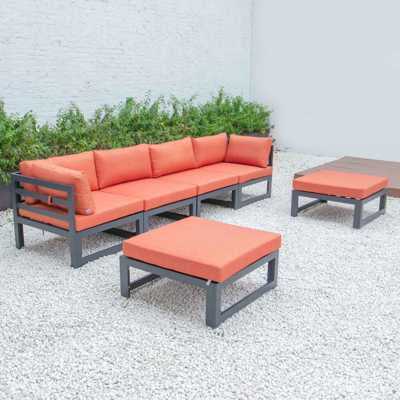 LeisureMod Chelsea 6-Piece Patio Ottoman Sectional Black Aluminum With Cushions | Outdoor Sofas, Loveseats & Sectionals | Modishstore - 26