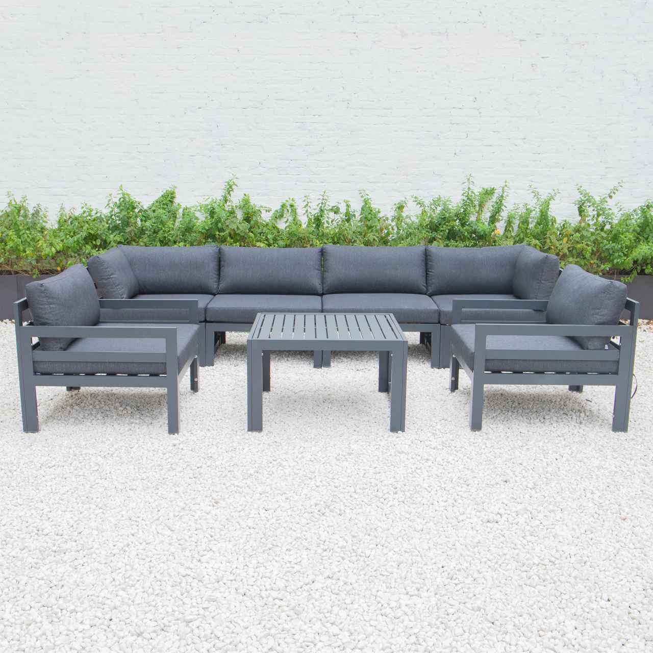 LeisureMod Chelsea 7-Piece Patio Armchair Sectional And Coffee Table Set Black Aluminum With Cushions | Outdoor Sofas, Loveseats & Sectionals | Modishstore - 8
