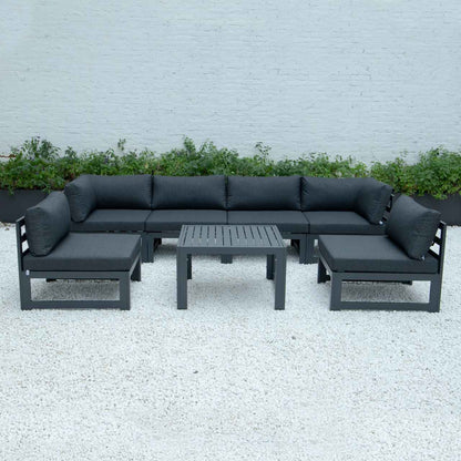 LeisureMod Chelsea 7-Piece Patio Sectional And Coffee Table Set Black Aluminum With Cushions | Outdoor Sofas, Loveseats & Sectionals | Modishstore - 9