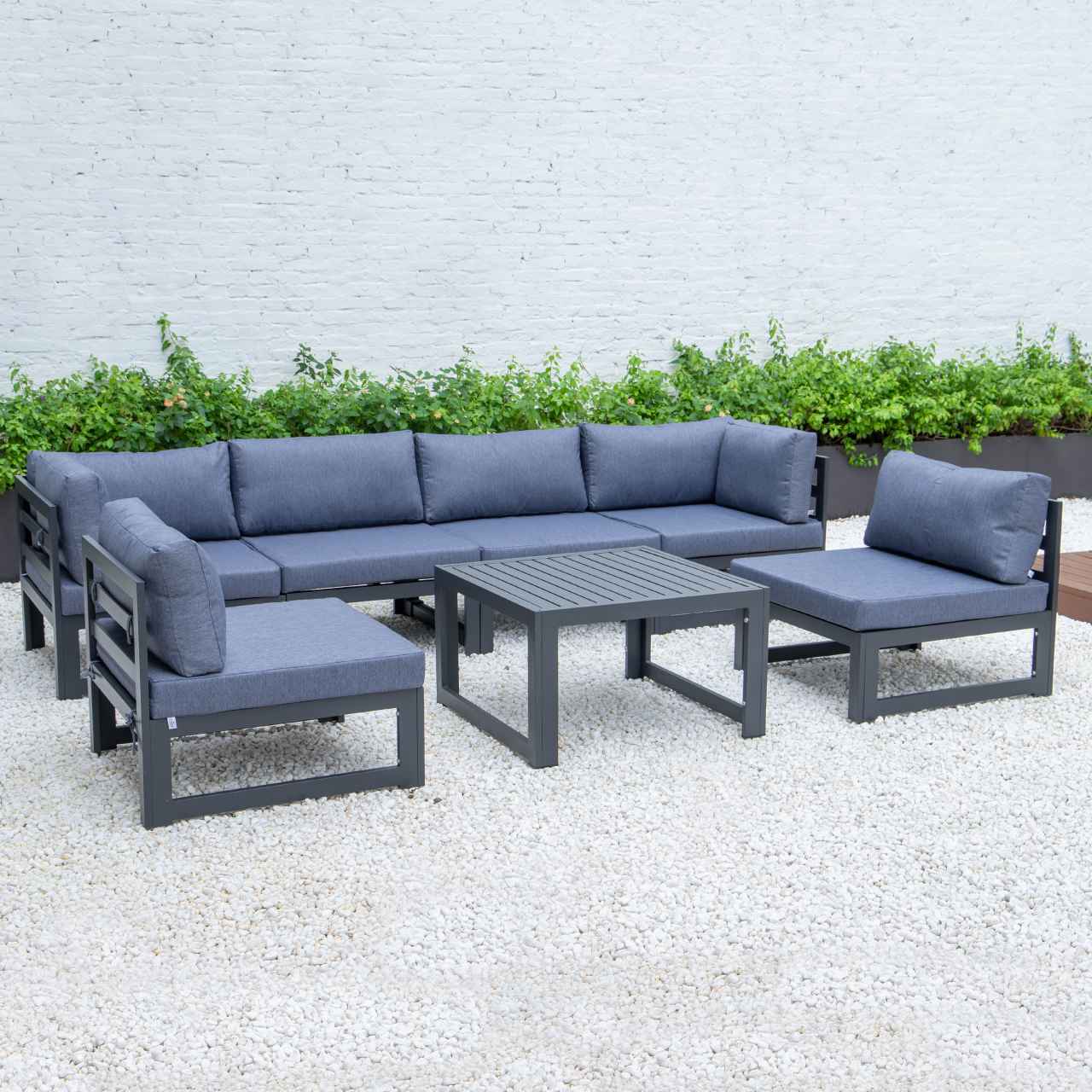 LeisureMod Chelsea 7-Piece Patio Sectional And Coffee Table Set Black Aluminum With Cushions | Outdoor Sofas, Loveseats & Sectionals | Modishstore - 20