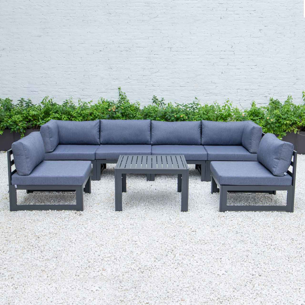 LeisureMod Chelsea 7-Piece Patio Sectional And Coffee Table Set Black Aluminum With Cushions | Outdoor Sofas, Loveseats & Sectionals | Modishstore - 17