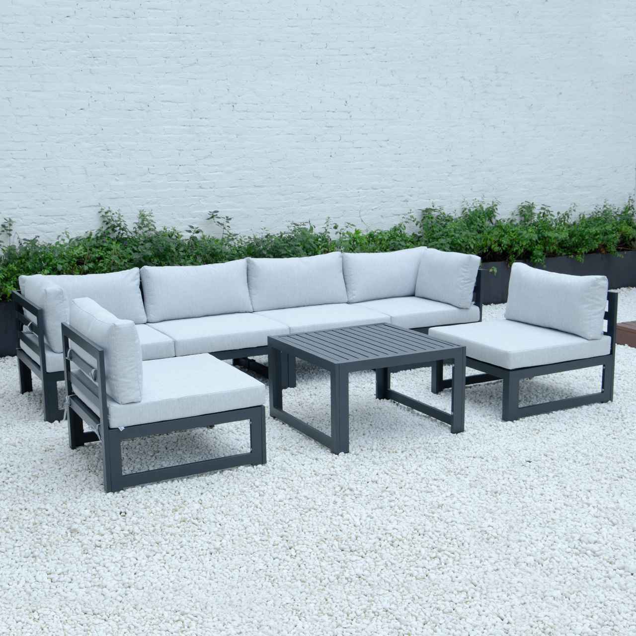 LeisureMod Chelsea 7-Piece Patio Sectional And Coffee Table Set Black Aluminum With Cushions | Outdoor Sofas, Loveseats & Sectionals | Modishstore - 29