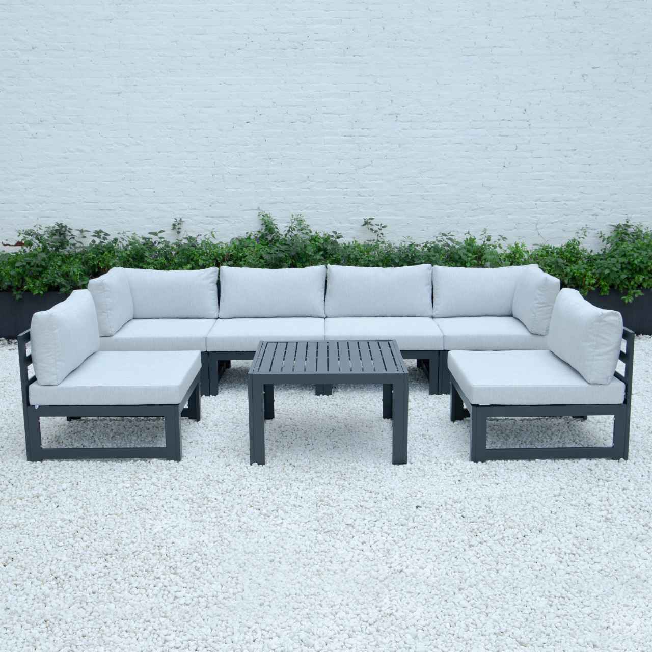 LeisureMod Chelsea 7-Piece Patio Sectional And Coffee Table Set Black Aluminum With Cushions | Outdoor Sofas, Loveseats & Sectionals | Modishstore - 25