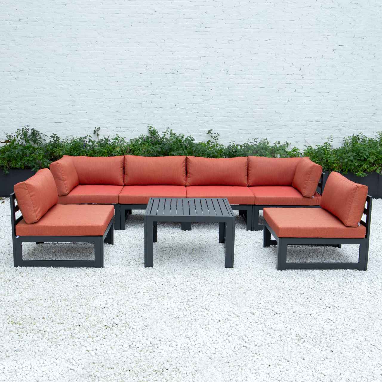 LeisureMod Chelsea 7-Piece Patio Sectional And Coffee Table Set Black Aluminum With Cushions | Outdoor Sofas, Loveseats & Sectionals | Modishstore - 33