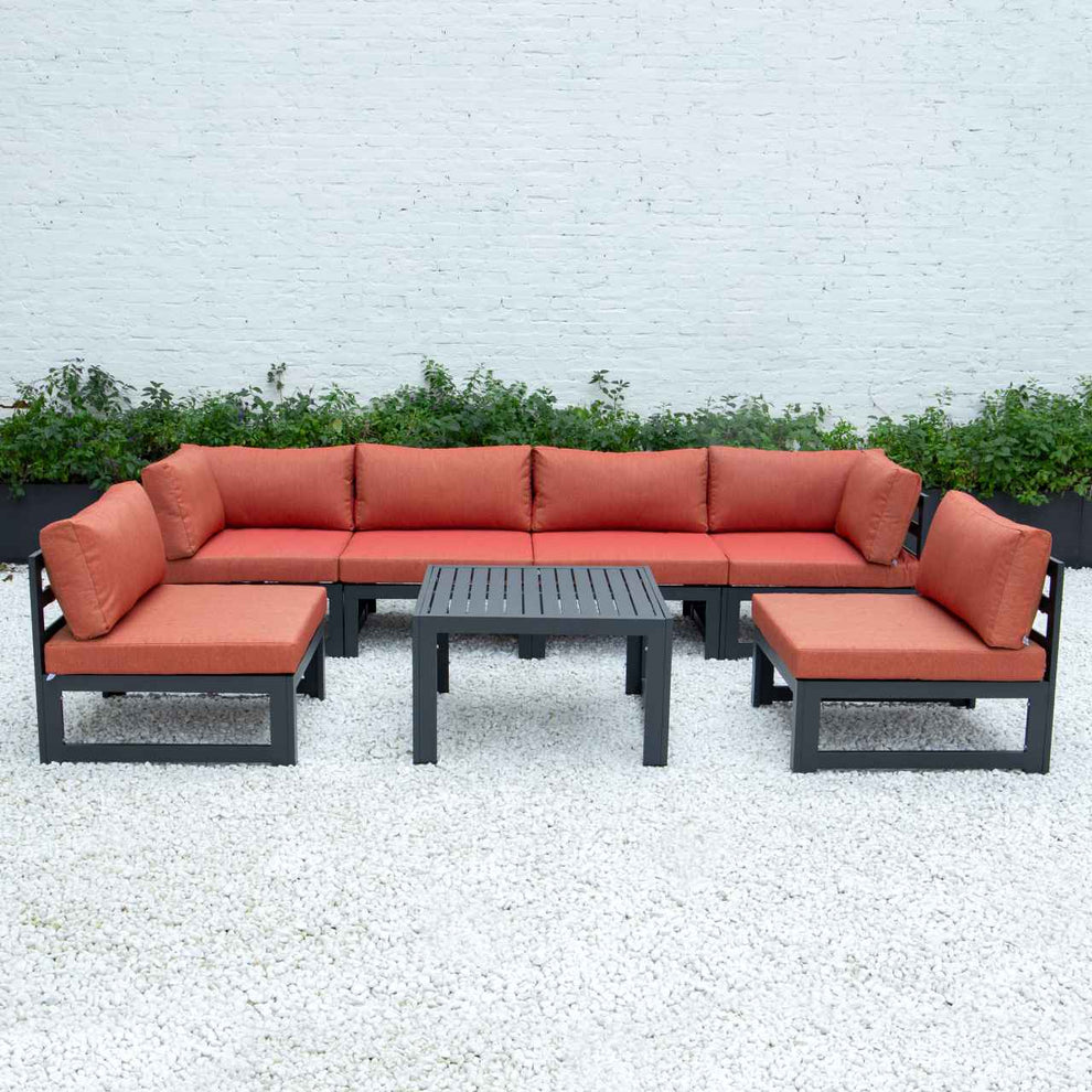 LeisureMod Chelsea 7-Piece Patio Sectional And Coffee Table Set Black Aluminum With Cushions | Outdoor Sofas, Loveseats & Sectionals | Modishstore - 33
