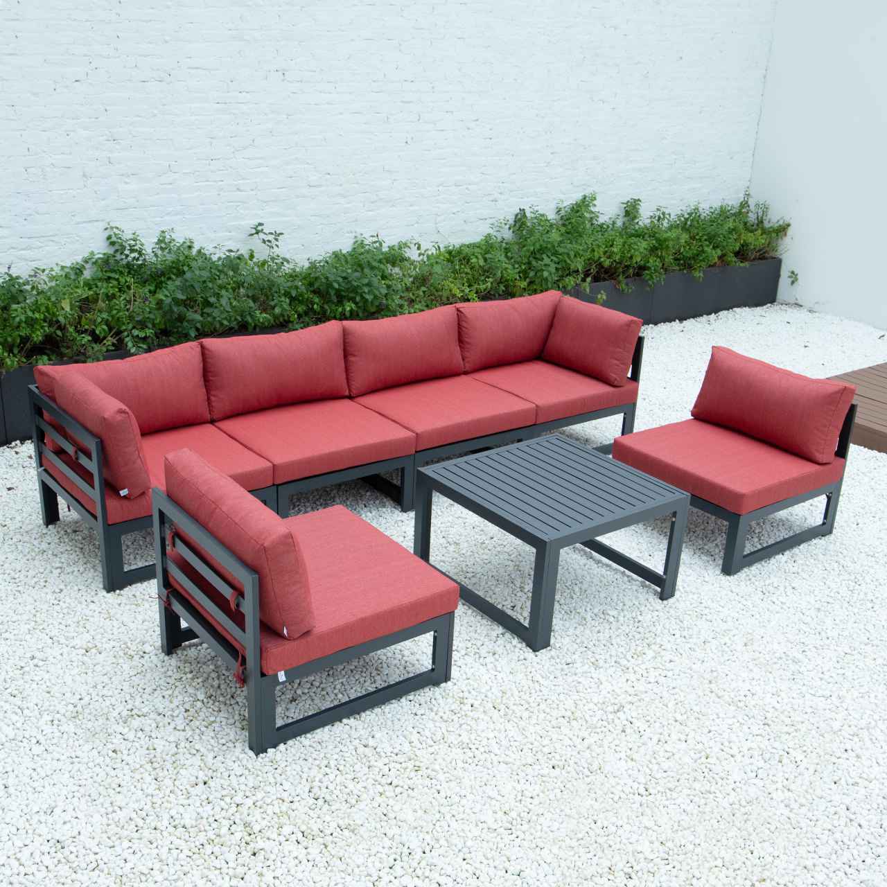 LeisureMod Chelsea 7-Piece Patio Sectional And Coffee Table Set Black Aluminum With Cushions | Outdoor Sofas, Loveseats & Sectionals | Modishstore - 44