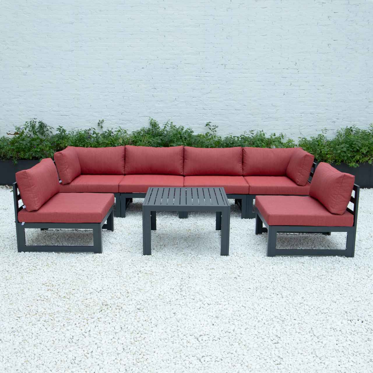 LeisureMod Chelsea 7-Piece Patio Sectional And Coffee Table Set Black Aluminum With Cushions | Outdoor Sofas, Loveseats & Sectionals | Modishstore - 41