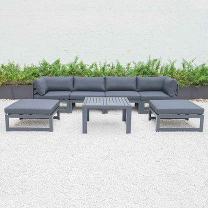 LeisureMod Chelsea 7-Piece Patio Ottoman Sectional And Coffee Table Set Black Aluminum With Cushions | Outdoor Sofas, Loveseats & Sectionals | Modishstore - 10