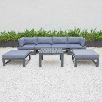 LeisureMod Chelsea 7-Piece Patio Ottoman Sectional And Coffee Table Set Black Aluminum With Cushions | Outdoor Sofas, Loveseats & Sectionals | Modishstore - 16
