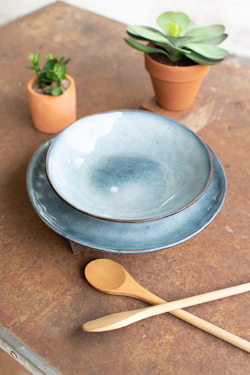 Ceramic Dinner Plates And Bowls - Blue Set Of 2 By Kalalou | Dinnerware | Modishstore