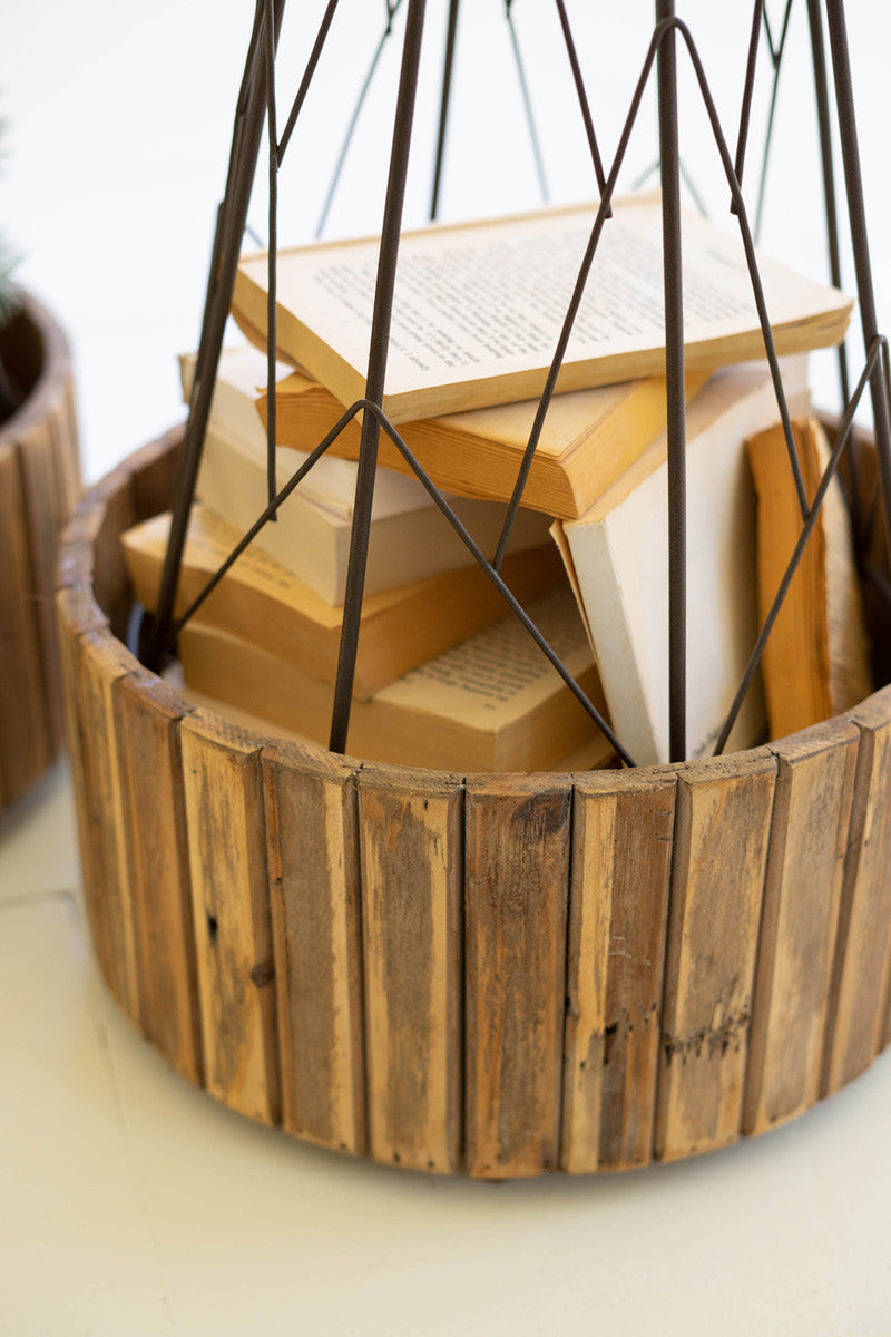 Set Of Two Metal Topiaries With Recycled Wood Bases By Kalalou | Christmas Trees | Modishstore - 2