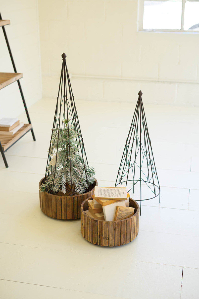 Set Of Two Metal Topiaries With Recycled Wood Bases By Kalalou | Christmas Trees | Modishstore - 4