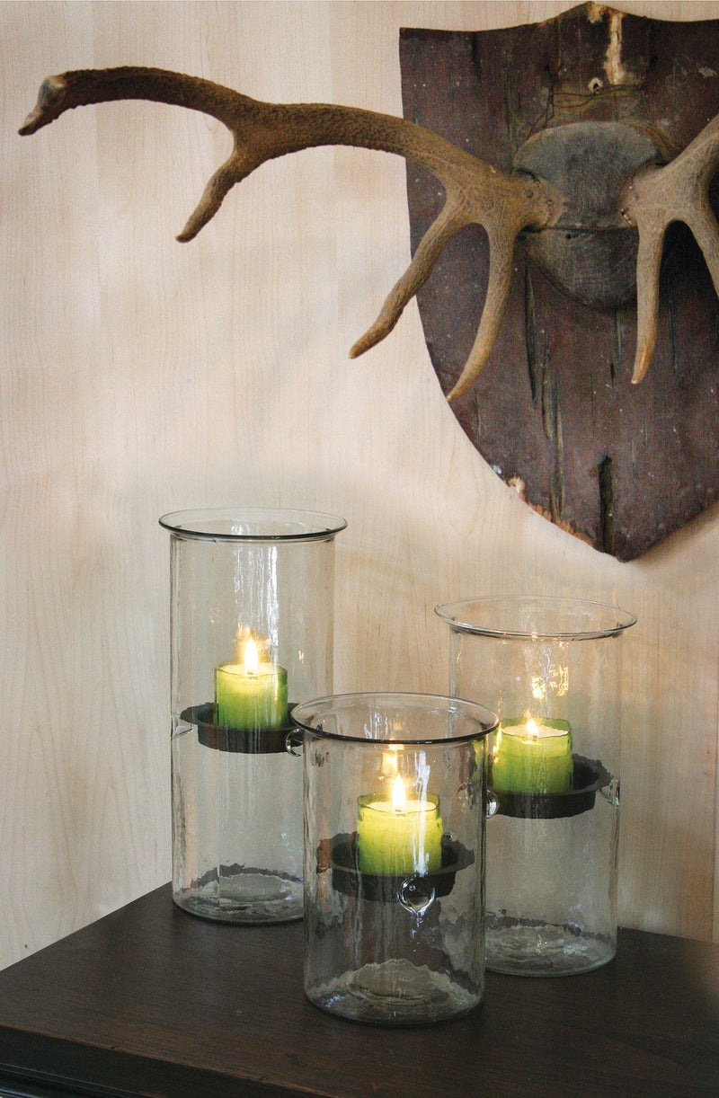 Kalalou Mini Glass Candle Cylinder With Rustic Insert | Modishstore | Candle Holders
