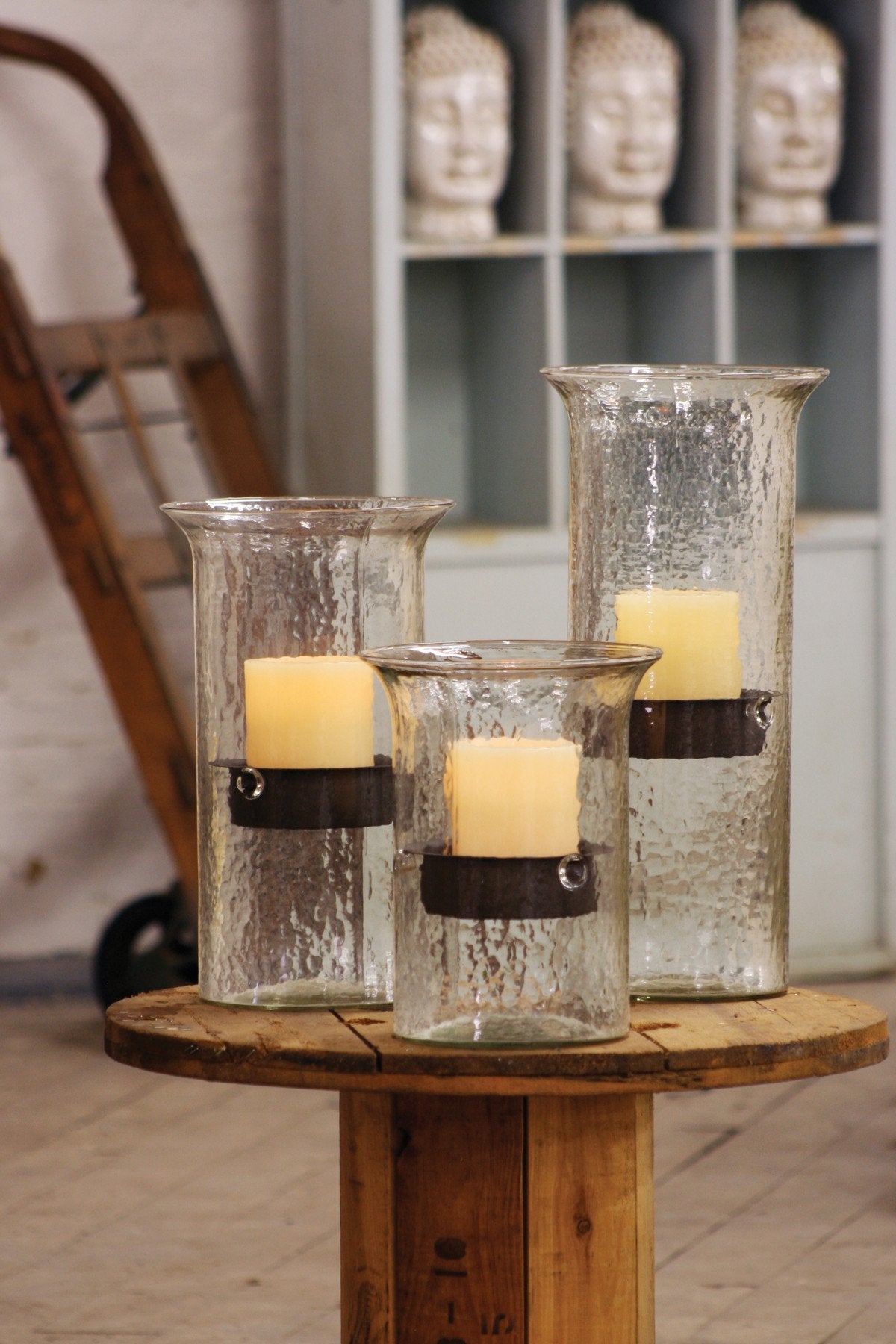 Kalalou Original Glass Candle Cylinder With Rustic Insert | Modishstore | Candle Holders
