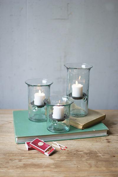 Kalalou Set of Three Recycled Glass Votive Cylinders | Modishstore | Candle Holders