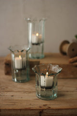 Kalalou Set Of 3 Recycled Glass Ribbed Votive Cylinders