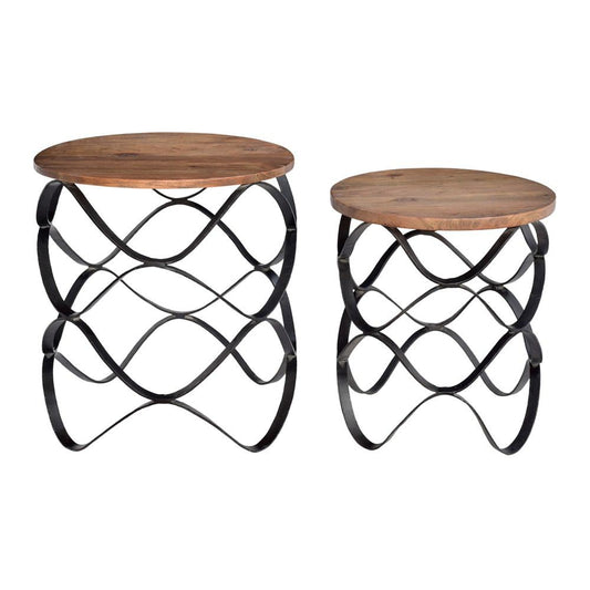 Crestview Collection Bengal Manor Wavy Iron Set of Tables w/ Wood Top | Accent Tables | Modishstore