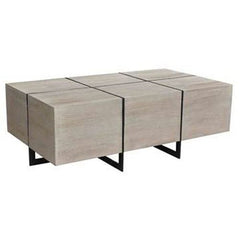 Crestview Collection Bengal Manor Antique Black and Acacia Wood White Wash Finish Rectangle Squares Cocktail Table