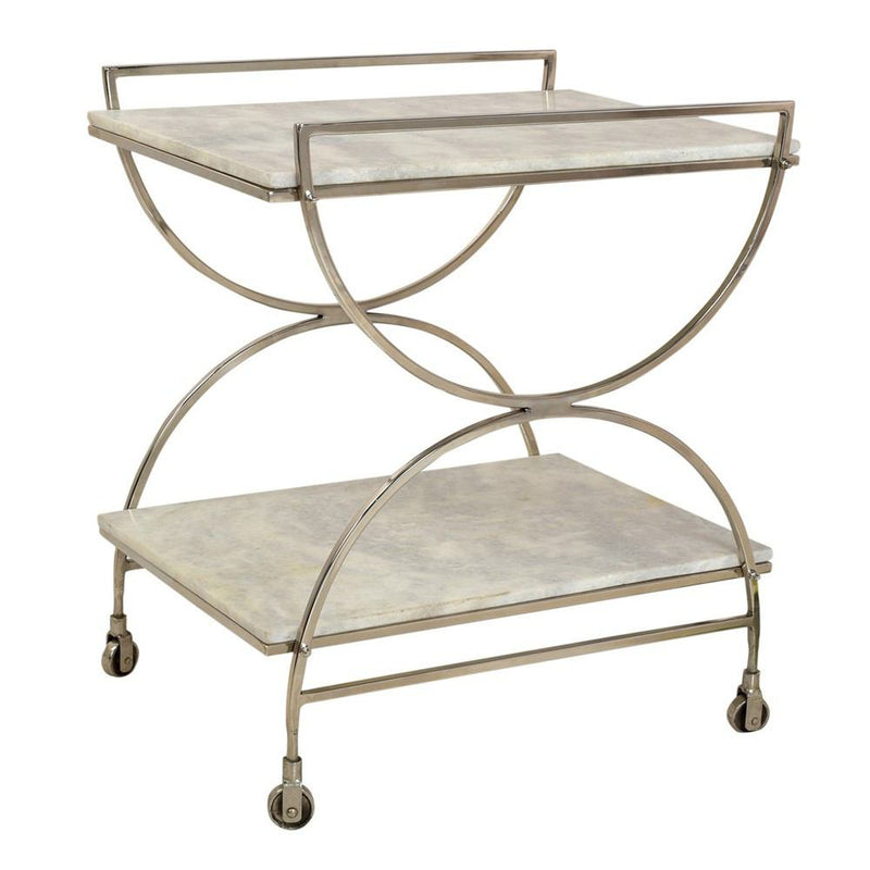 Crestview Collection Bengal Manor Antique Nickel and White Marble Castered Bar Cart | Bar Carts | Modishstore
