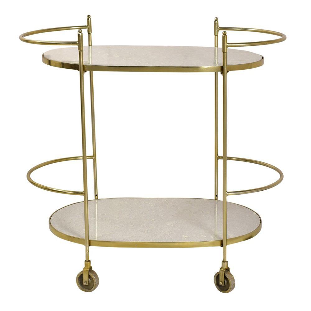 Crestview Collection Bengal Manor Antique Gold and White Marble Castered Bar Cart | Bar Carts | Modishstore
