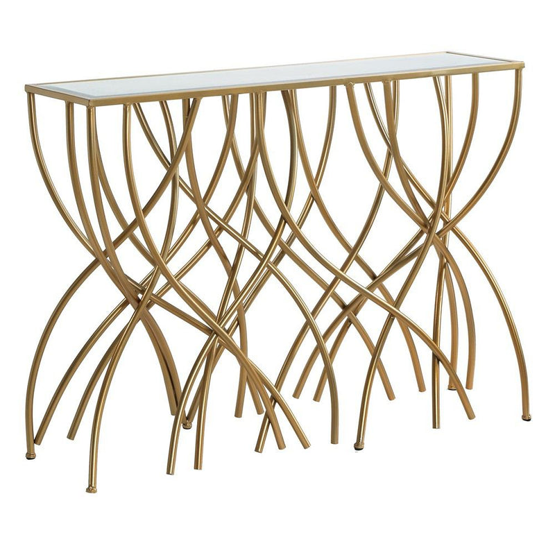 Crestview Collection Melrose Gold Squiggly Leg Beveled Mirror Console | Console Tables | Modishstore