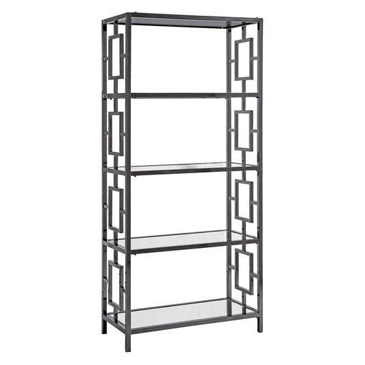 Crestview Collection Midnight Black Nickel Metal and Mirror Etagere | Shelves & Shelving Units | Modishstore