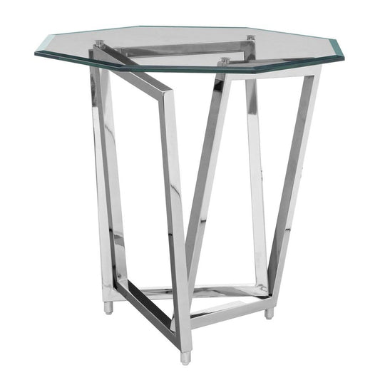 Crestview Collection Bentley Chrome Three Overlaping Legs Accent Table w/ Beveled Mirror Top | Accent Tables | Modishstore