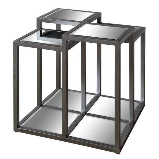 Crestview Collection Park Avenue Multi-Level Metal and Mirror End Table 24x24x25" | End Tables | Modishstore