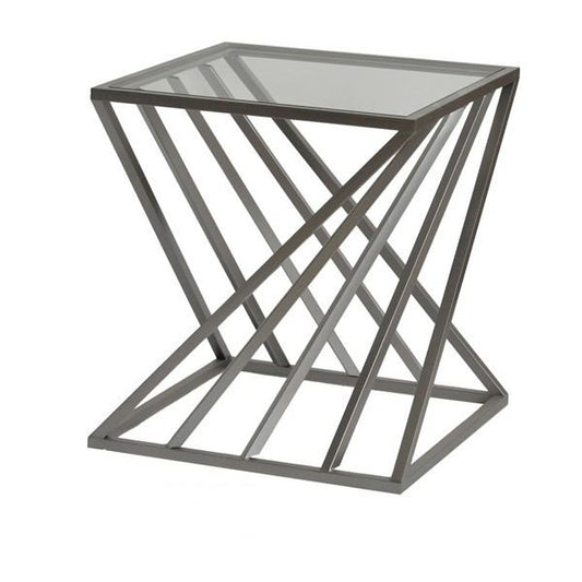Crestview Collection Zeke Antique Silver Metal Angled Square Table | End Tables | Modishstore