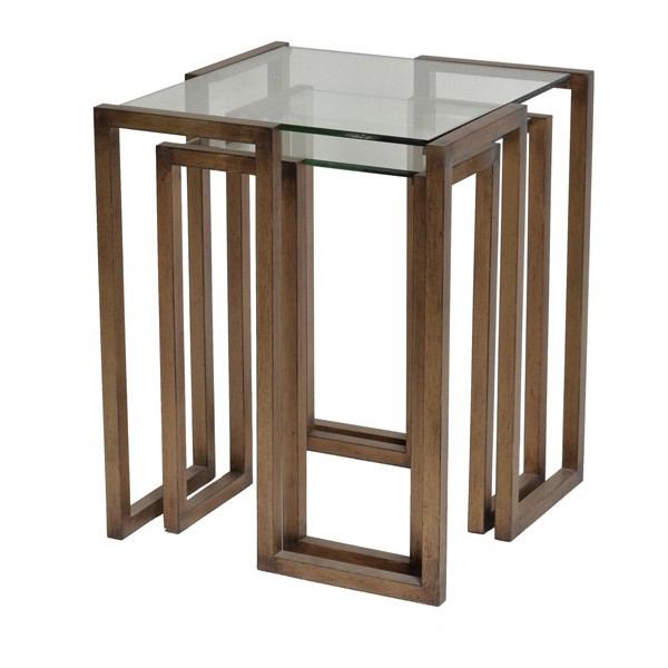 Crestview Collection Wilshire Continuous Antique Gold Metal and Glass Square Set of 2 Nesting Tables | Nesting Tables | Modishstore