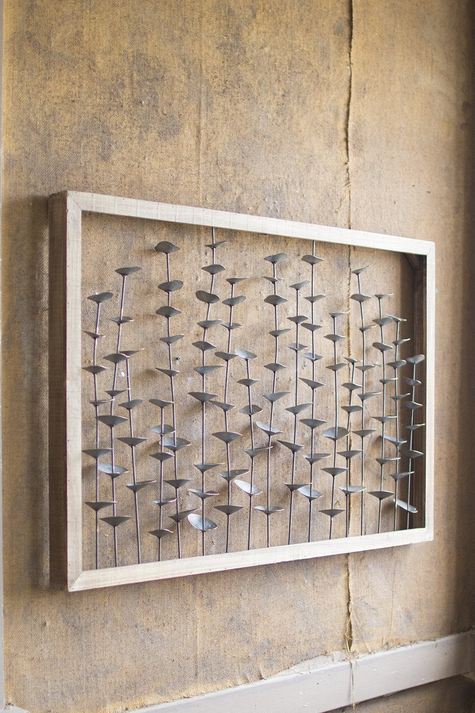 Kalalou Wood Framed Metal Leaves Wall Hanging | Modishstore | Wall Decor