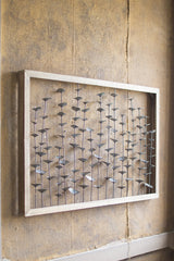 Kalalou Wood Framed Metal Leaves Wall Hanging