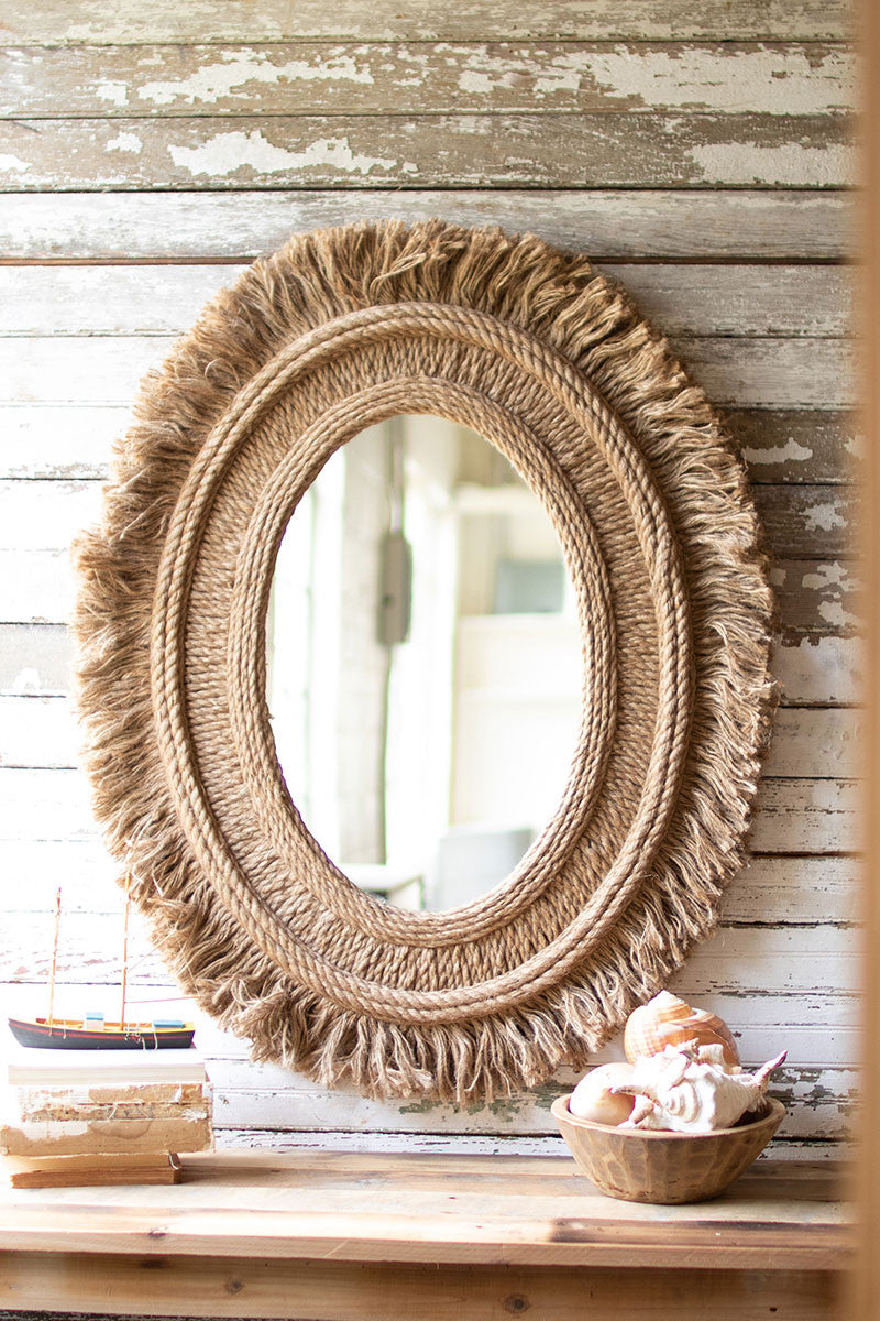 Oval Mirror With Jute Detail By Kalalou |  Mirrors | Modishstore | CVY1284