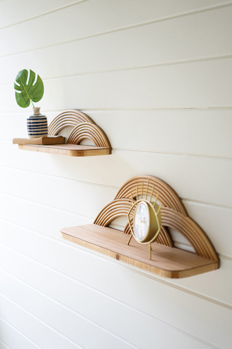 Wooden Wall Shelves With Arched Cane Detail Set Of 2 By Kalalou-3