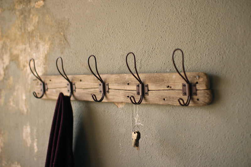 Kalalou Recycled Wooden Coat Rack With Rustic Hooks - Set Of 2 | Modishstore | Coat Racks