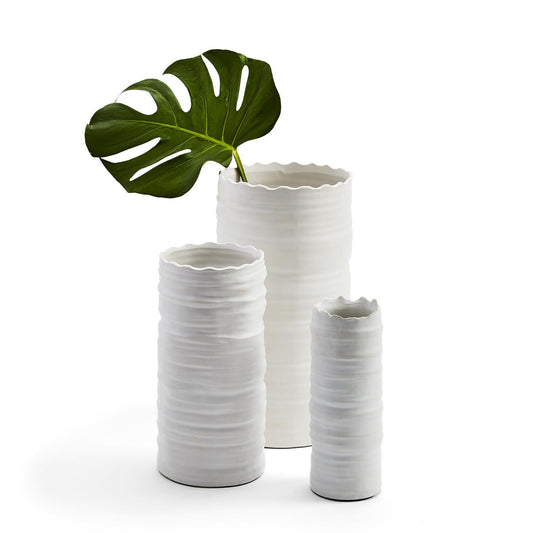 White Organic Cylinder Vase Set Of 3 By Two's Company | Vases | Modishstore
