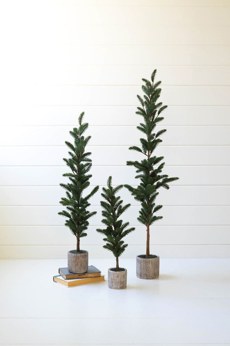 Artificial Pine Trees In Cement Pots Set Of 3 By Kalalou | Planters, Troughs & Cachepots | Modishstore