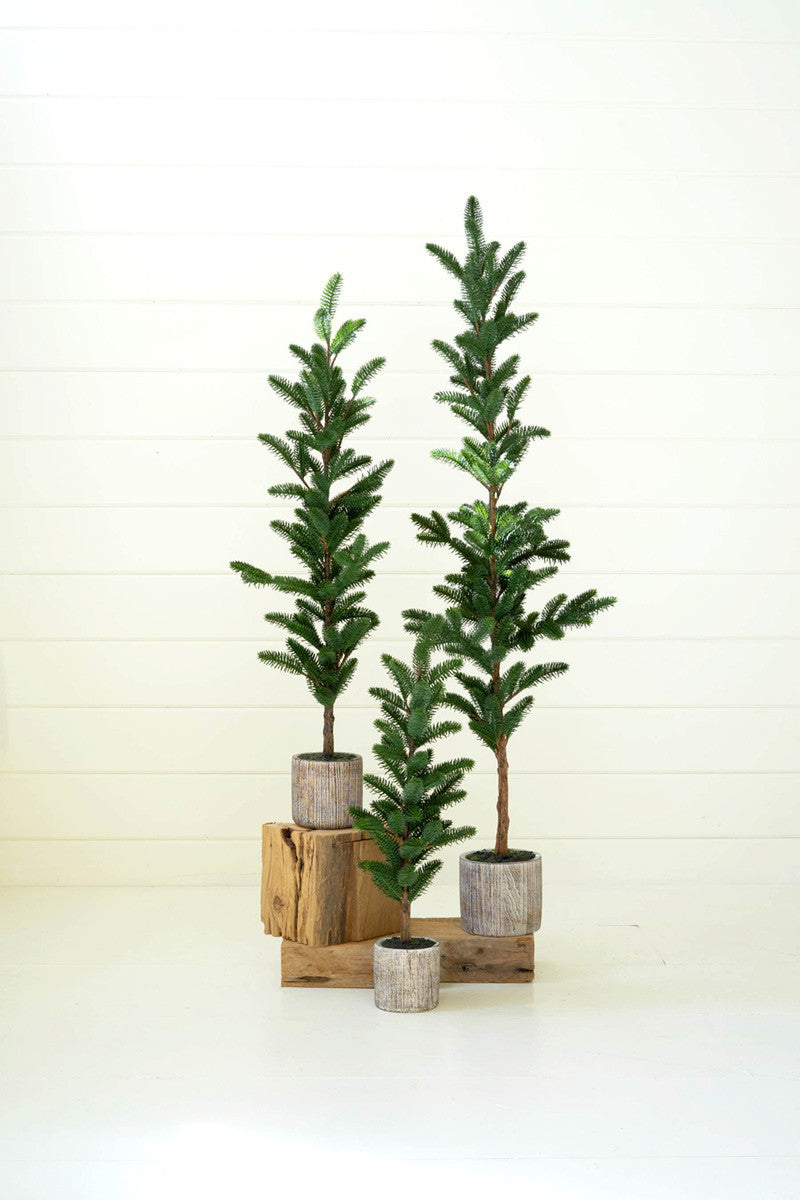 Artificial Pine Trees In Cement Pots Set Of 3 By Kalalou | Planters, Troughs & Cachepots | Modishstore - 2