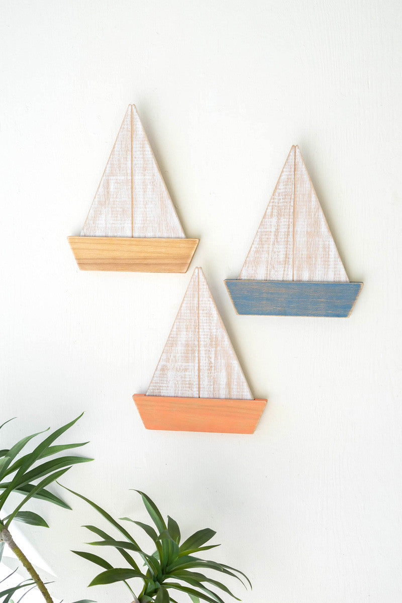 Wooden Sailboats Wall Art Set Of 3 By Kalalou | Wall Art | Modishstore