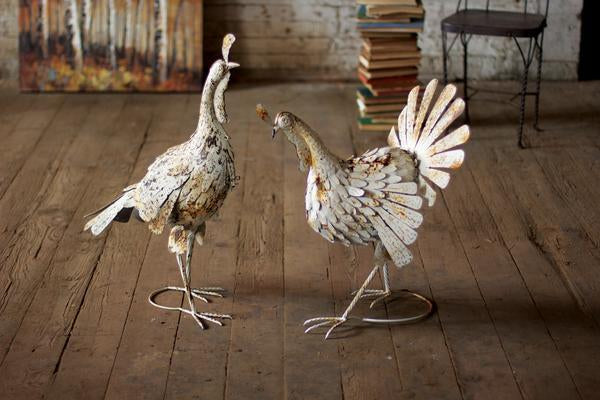Kalalou Antiqued Distressed White Metal Turkeys - Set Of 2-2
