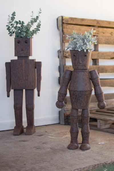 Kalalou Set of Two Metal Robot Planters | Modishstore | Planters, Troughs & Cachepots