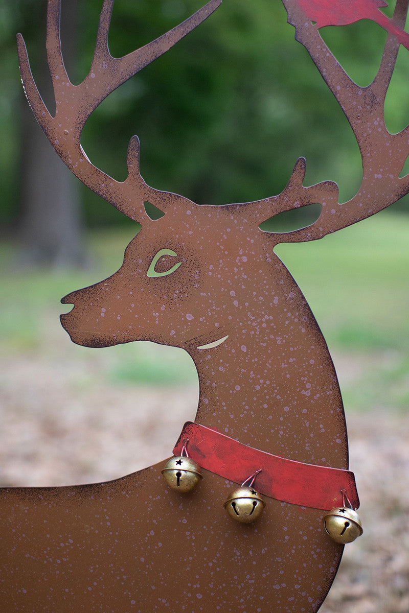 Rustic Reindeer Yard Art With Red Birds Set Of 2 By Kalalou-2