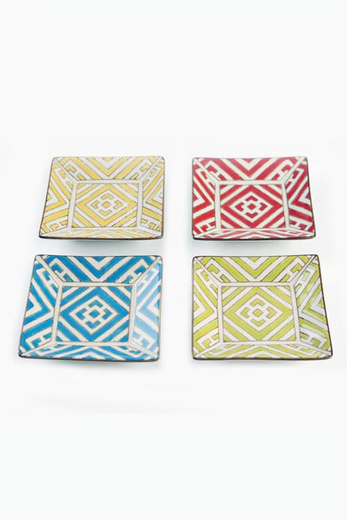 Vagabond Vintage Handpainted Moroccan Square Plates - Set of 4 | Modishstore | Trays & Pedestals